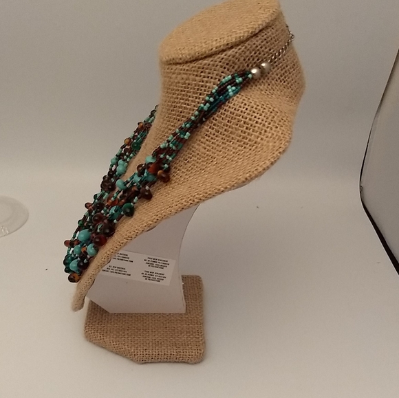 Artisan Multi Tiered VTG Colorful Teal & Amber Glass Bead Necklace & Earring Set - Picture 9 of 10